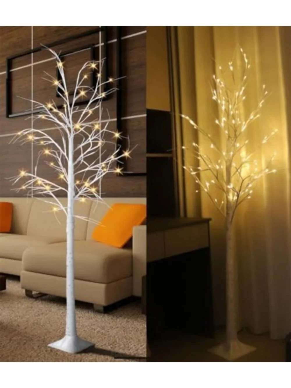 2 Pack 6 Ft Warm White LED Birch Tree Lights - Twinkling Holiday Decor for